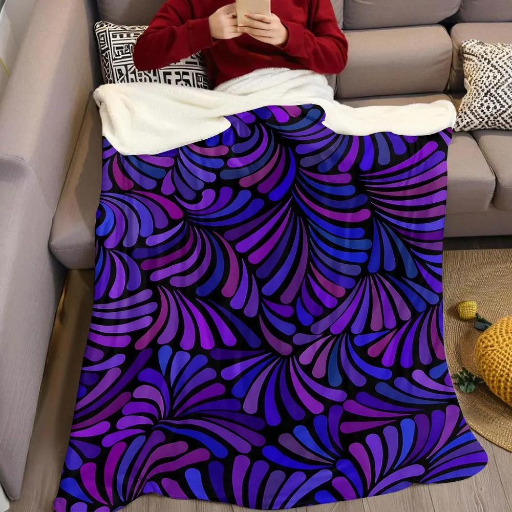 purple feather swirl Flannel Blanket Warm Soft Halloween Christmas Decorative Couch Warm Cozy All-Season Gift