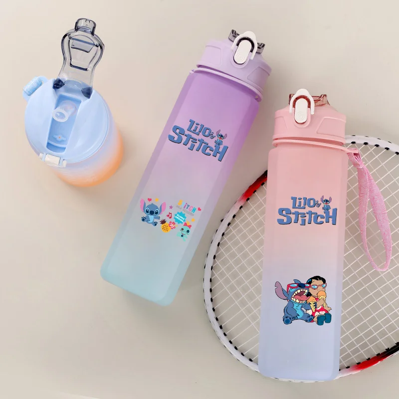 750Ml Disney Lilo Stitch Water Bottle Sport Water Cup with Straw Suitable for Outdoor Camping Portable Leak Proof Drinking Jug