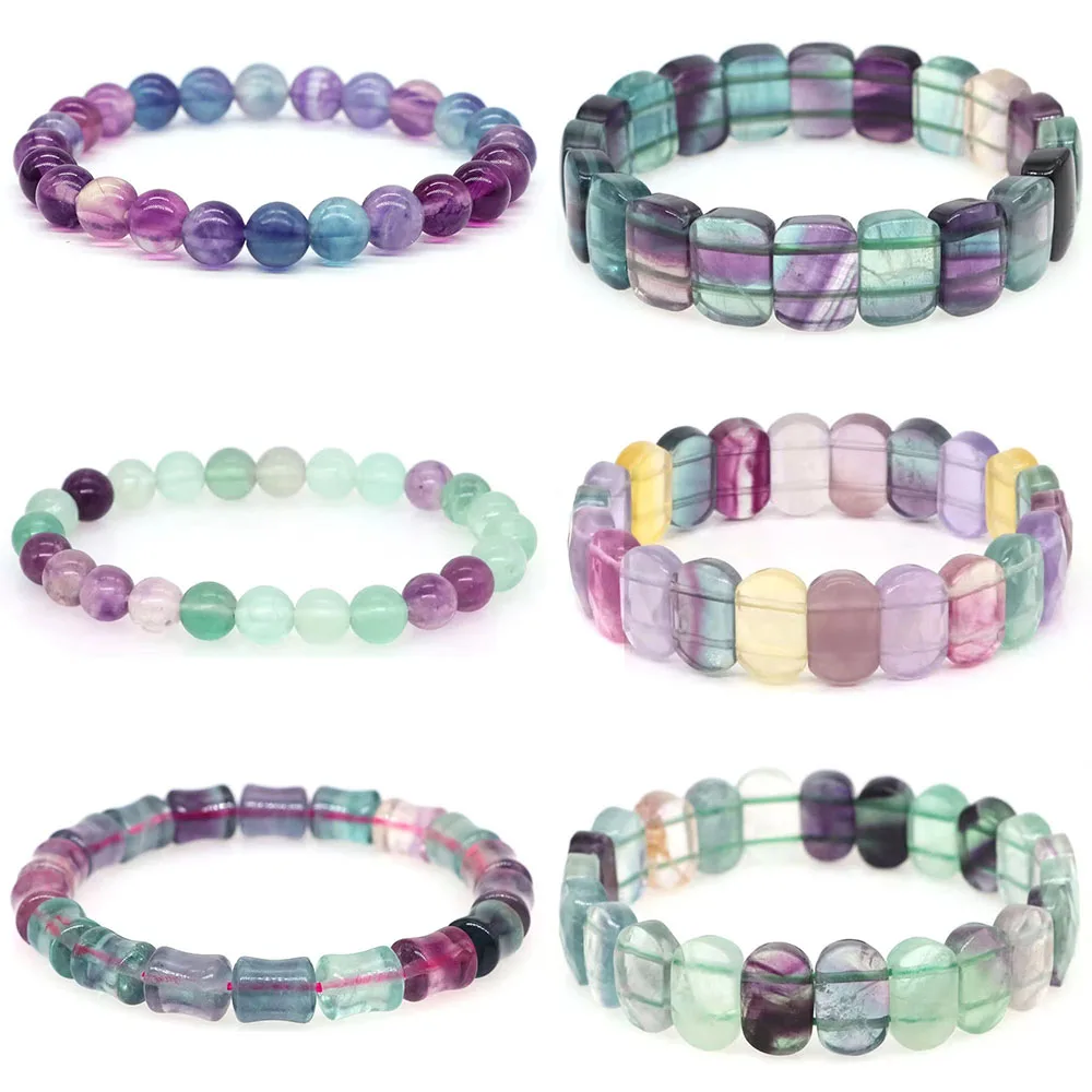 Pulseras de cuentas redondas de fluorita de piedra Natural, cristal curativo, brazalete elástico de energía para Yoga para mujeres y hombres, regalos de joyería de piedras preciosas