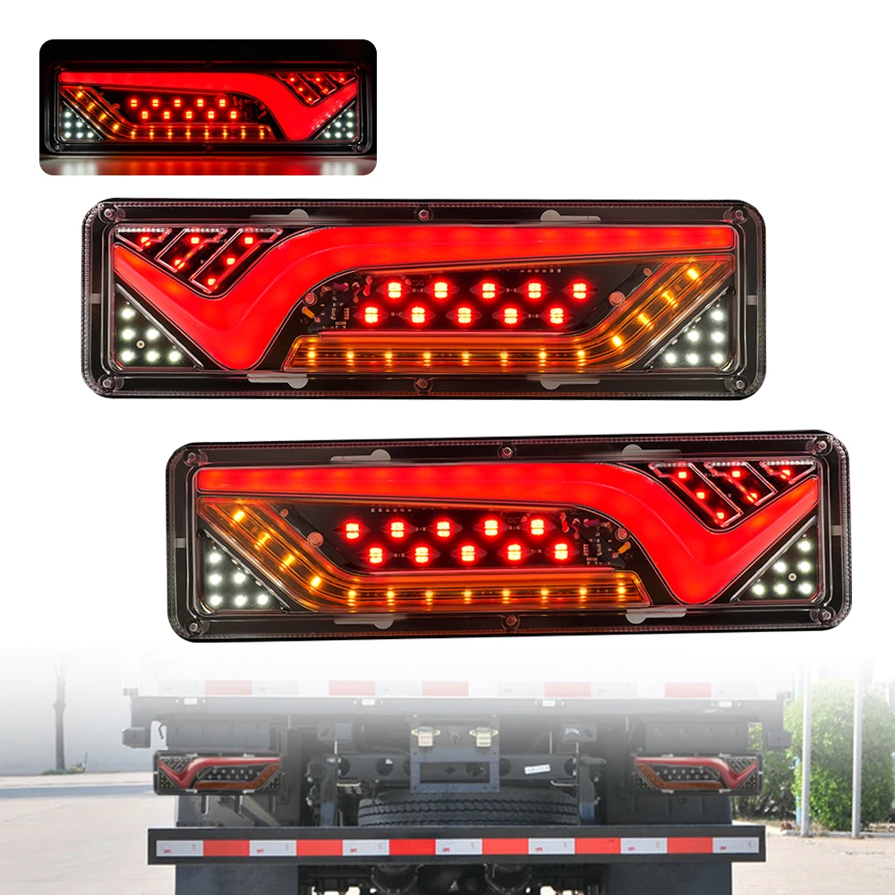 

2PCS12/24V Truck Tail Light waterproof shockproof LED running water turn signal Brake Lights Reverse Lorry Bus Trailer Fog lamps