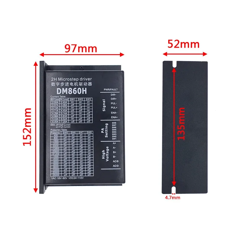 

DM860H 3D Printer Parts Stepper Motor Controller DM860H MicroStep DC 7.2A 24~80V, 5786 drive NEMA23 NEMA34 3D Printer