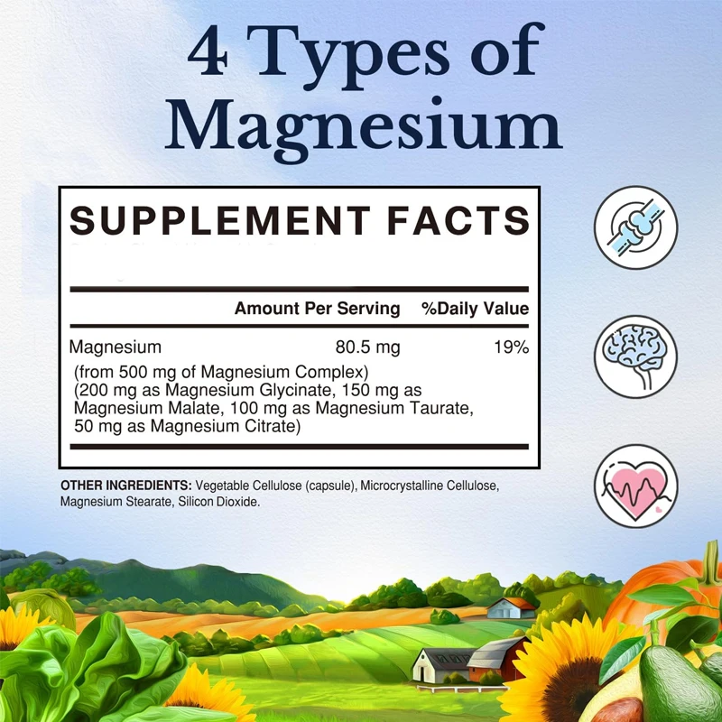 Complexe de magnésium Fourinone, rivmagnésium, acide malique, taurine et citrate, absorption élevée, eo, muscles, immunité, énergie