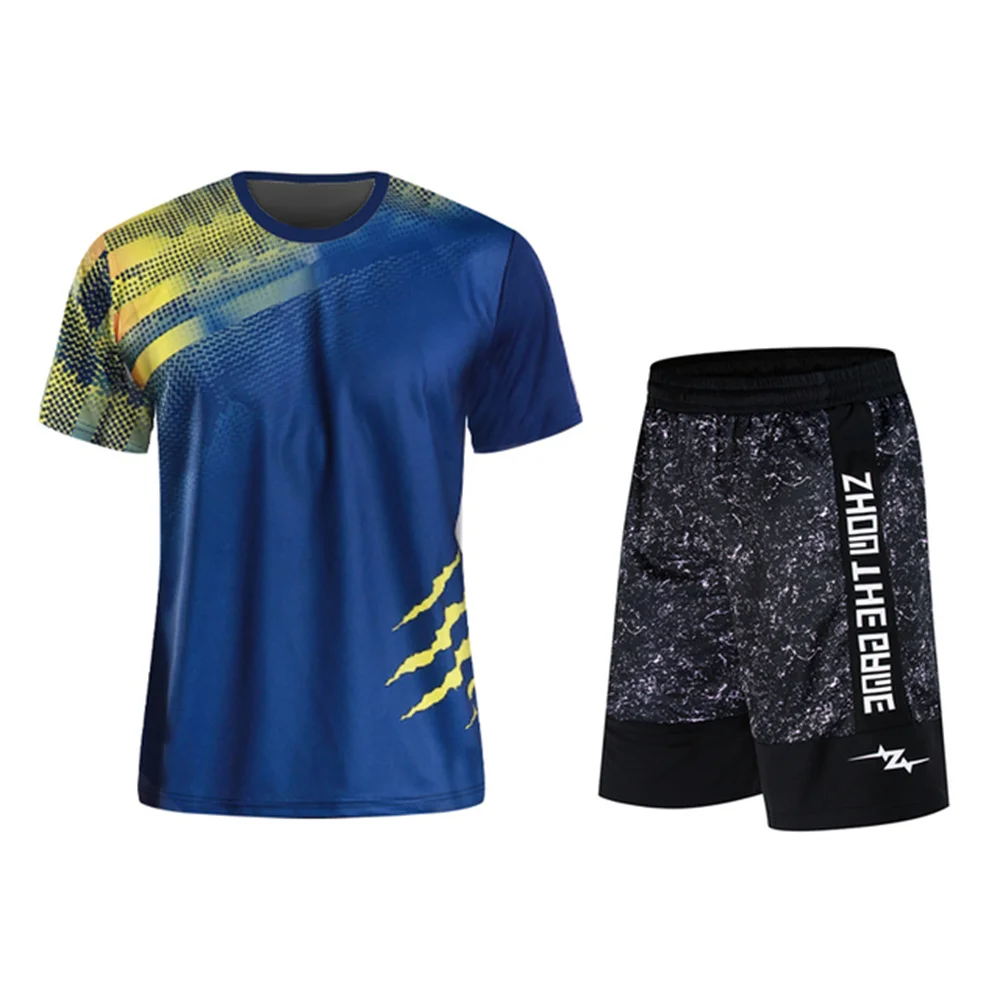 New Summer Men's Sweatshirt Set Badminton Tshirt And Shorts Set Sports T-shirt For Running Tennis Shirt And Pants Set Breathable