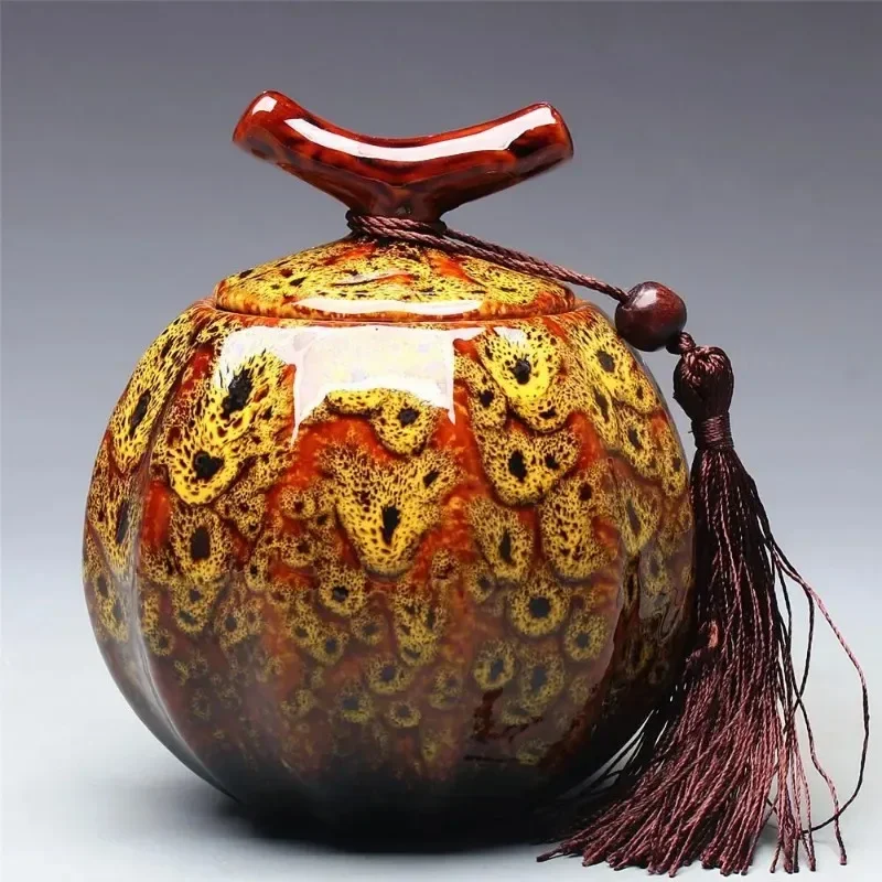 Pumpkin Style Tea Jar Ceramic Tea Barrel Black Tea Sealed Storage Tank Tank Puer Teacaddy 5 Color Optional Onsale