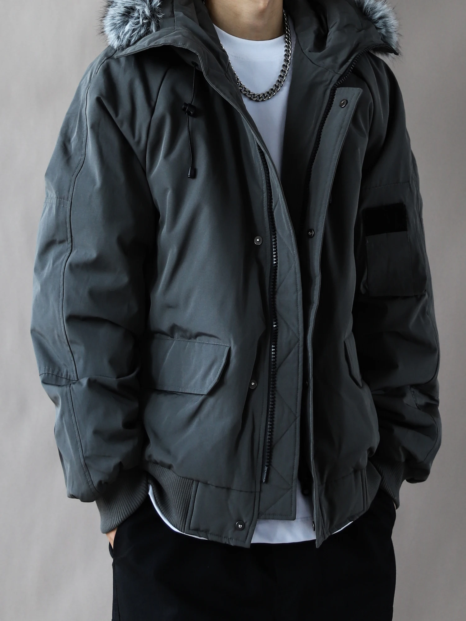 

Men's Parka Sle down Jaet 90% White Du down Thiened Winter Coat with Goose Feather Collar ey Urban Casual Wear