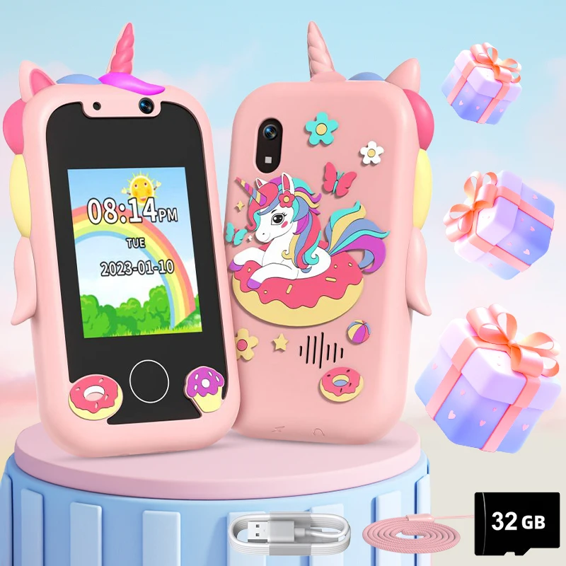 Unicorn Kids TouchScreen Toy Phone Camera MP3 Music Player Educational Birthday Gifts For Boys Girls
