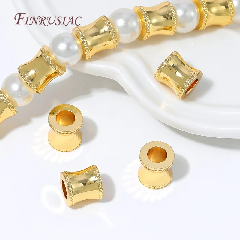 2/4/6 18K Gold Plated Bamboo Shape Large Hole Spacer Beads Barrel Loose Bead DIY Bracelet Necklace Jewelry Making Findings