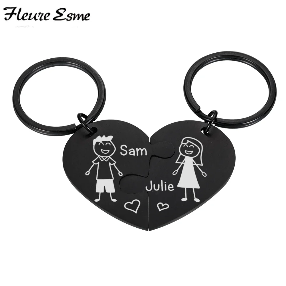 

New Valentine's Day Customized Couple Keychain Heart Set Jigsaw Puzzle Shape Key Chain Personalized Gift To Girlfriend Boyfriend