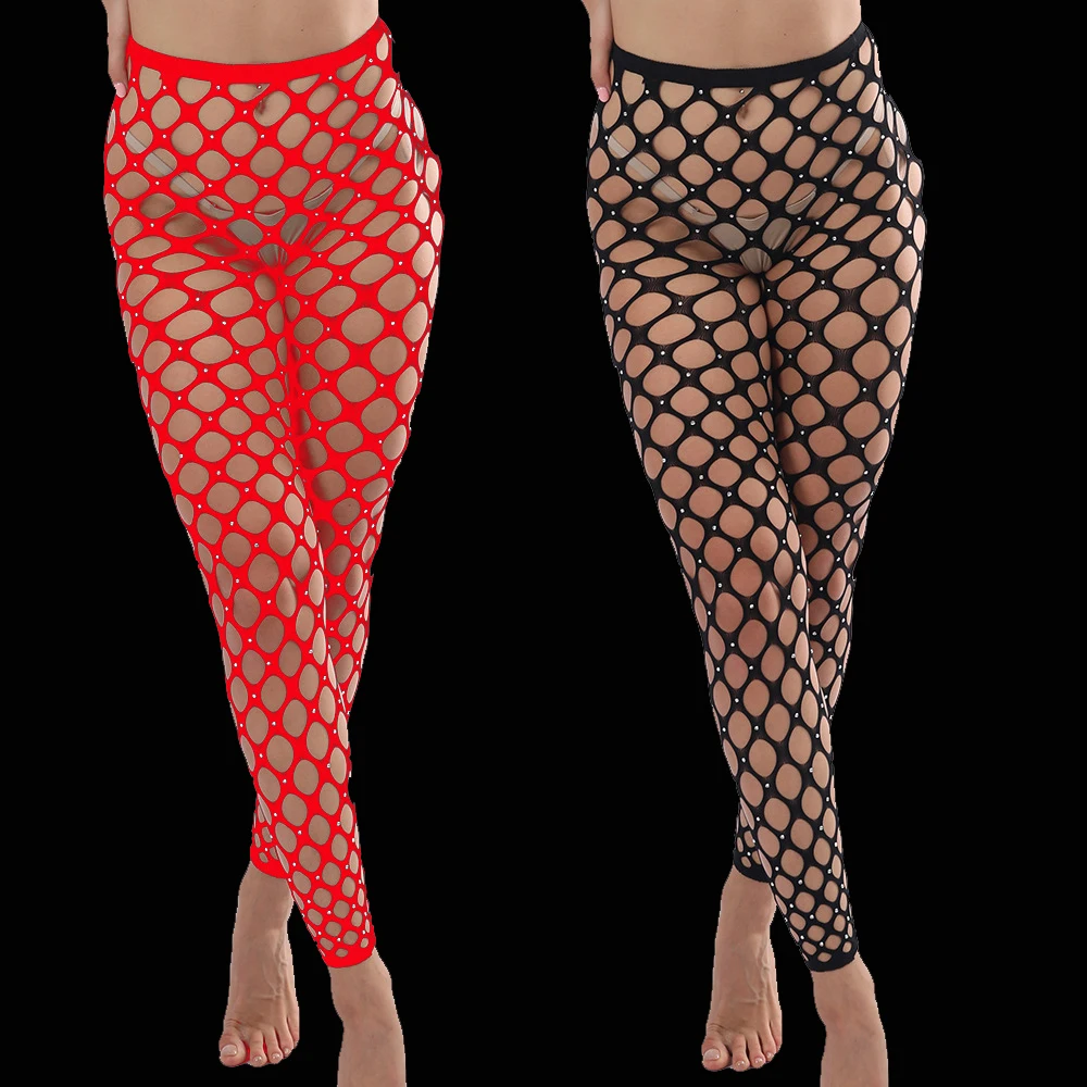 Rhinestone Sexy Fishnet Stockings Women Hollow Out Fishnet Black Leggings  Glitter Tights Clubwear Pencil Pants Medias De Mujer - AliExpress 200574005