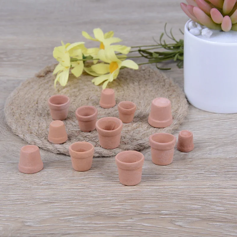 12Pcs Dollhouse 1:12 miniature flower pot handmade red clay pot garden home