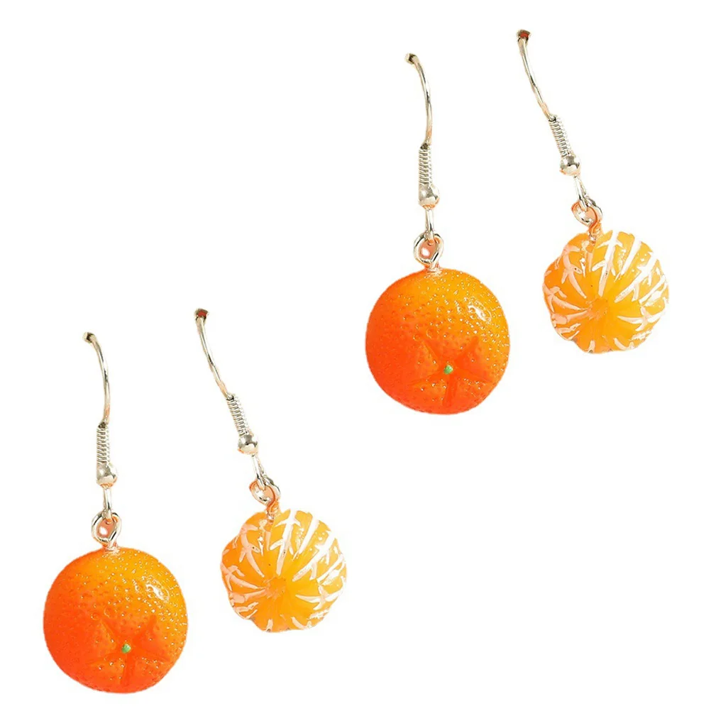 2 Pairs Orange Earrings Resin Fruit Oranges Shaped Dangle Mandarin Simulated Jewelry Modeling