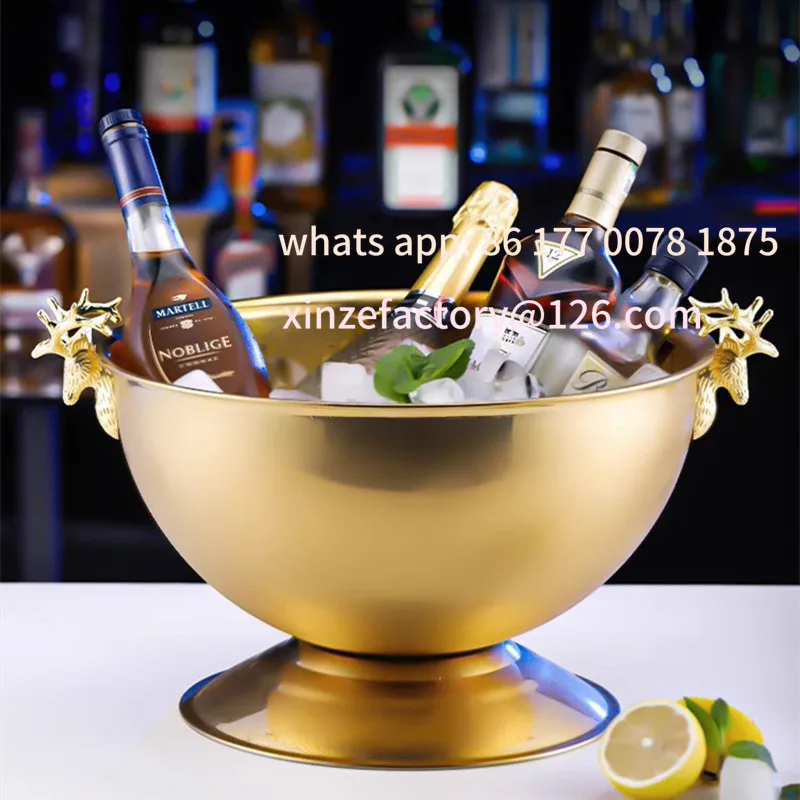 Customizable 13.5L Deer Head Ear Champagne Bowl 304 Stainless Steel Food Grade Rose Golden Silver Wine Beer Ice Bucket Bar Party