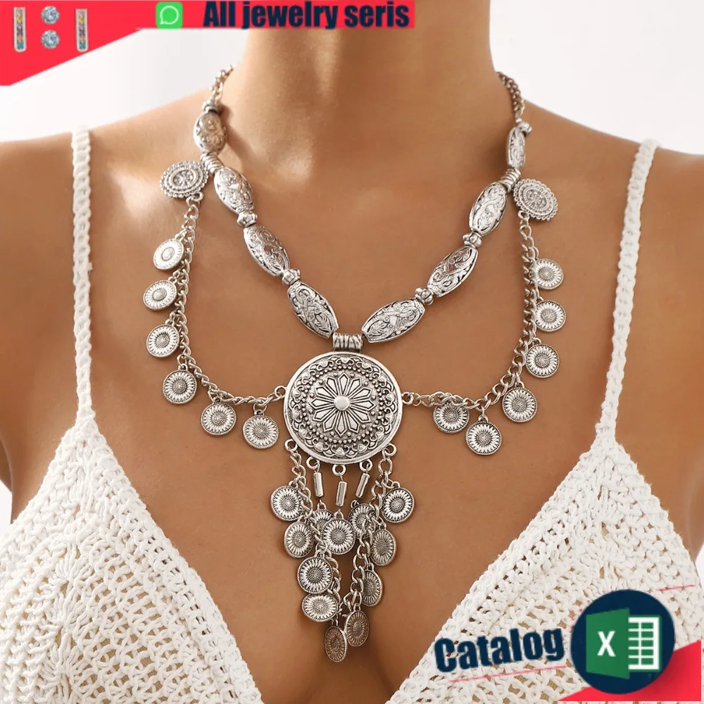 Vintage Geometric Fringed Necklace, Bohemian Ethnic Style Personality Collarbone Chain