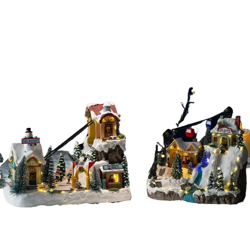for  Christmas Luminous Rotating Music Box Cable Car Small Train Landscaping Hut Desktop Atmosphere Ornament