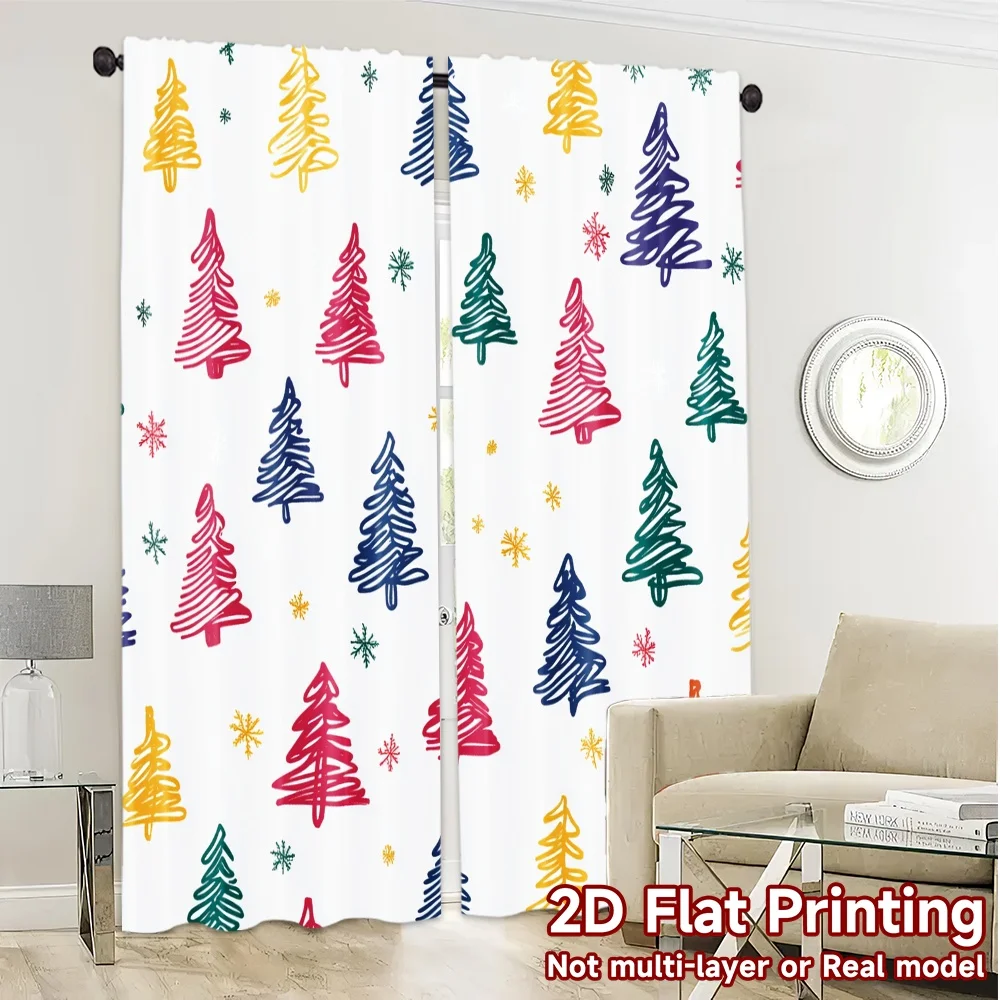 2 قطعة، ستائر شجرة عيد الميلاد اللطيفة (2) ستائر حديثة حديثة من البوليستر متعددة الاستخدامات مناسبة لغرفة النوم وغرفة المعيشة