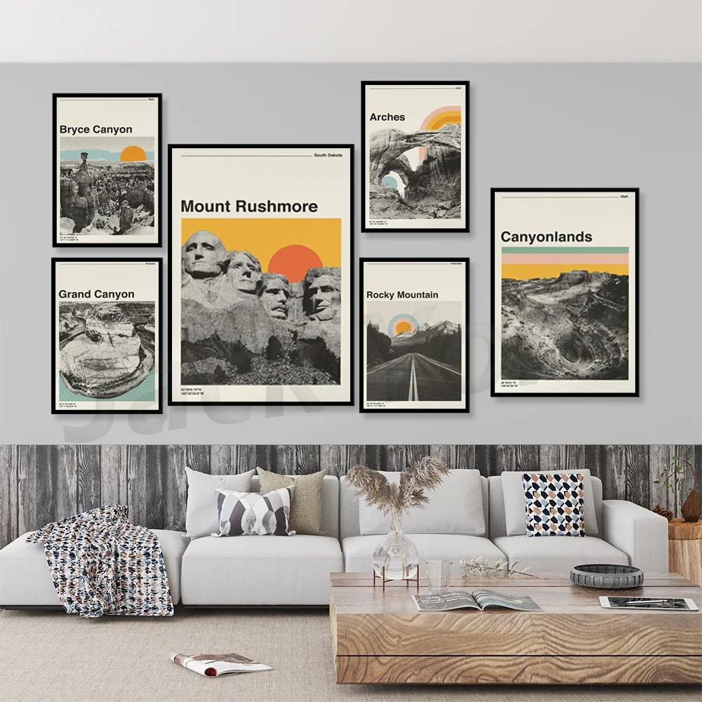 Joshua Tree National,Rocky Mountain National,Arches National,Big Bend National Park Retro Travel Poster,Mid Century Modern Print