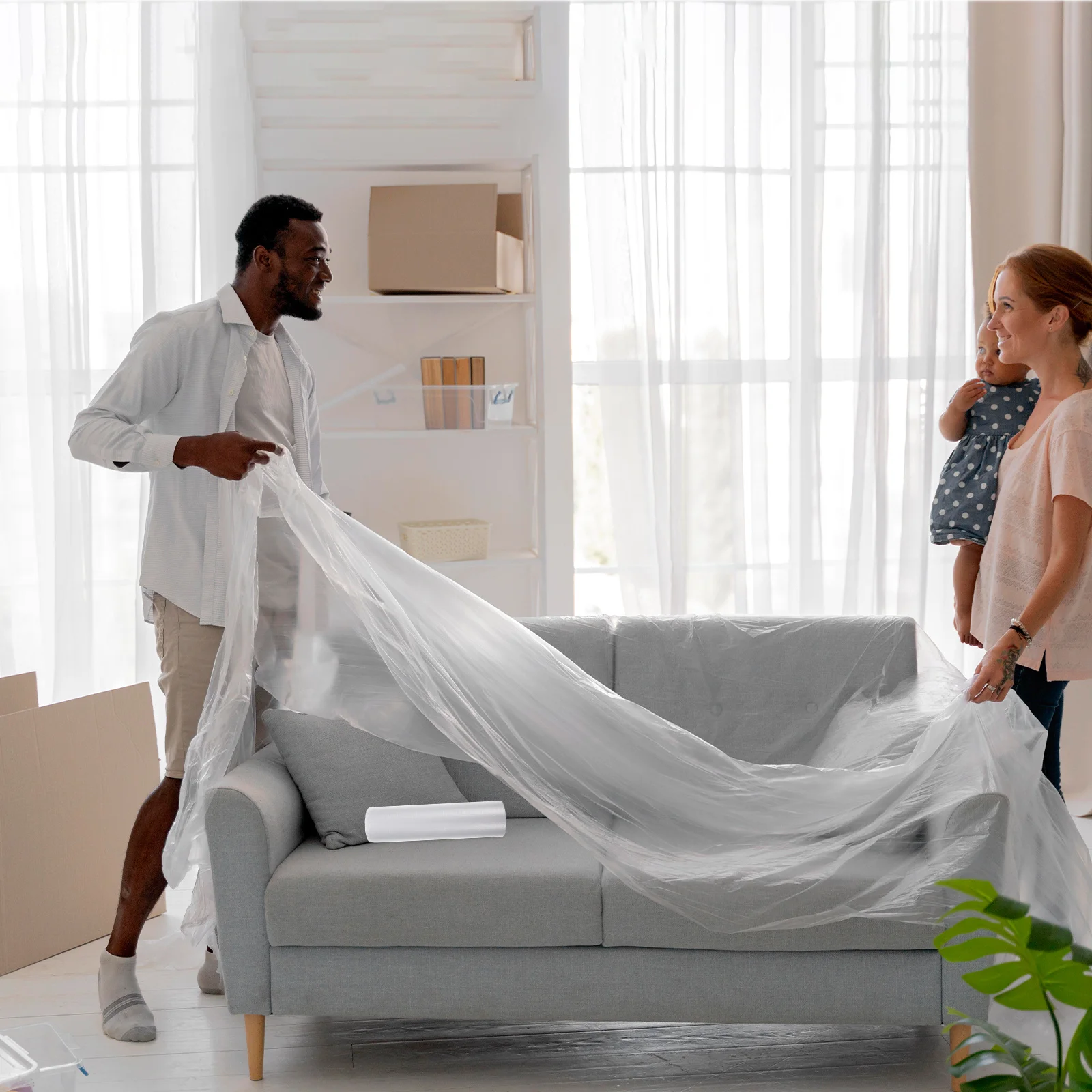 

1 Roll Furniture Cover Disposable Protective Cover Waterproof Dust Resistant Film for Home Office Sofa Chair Bed Table