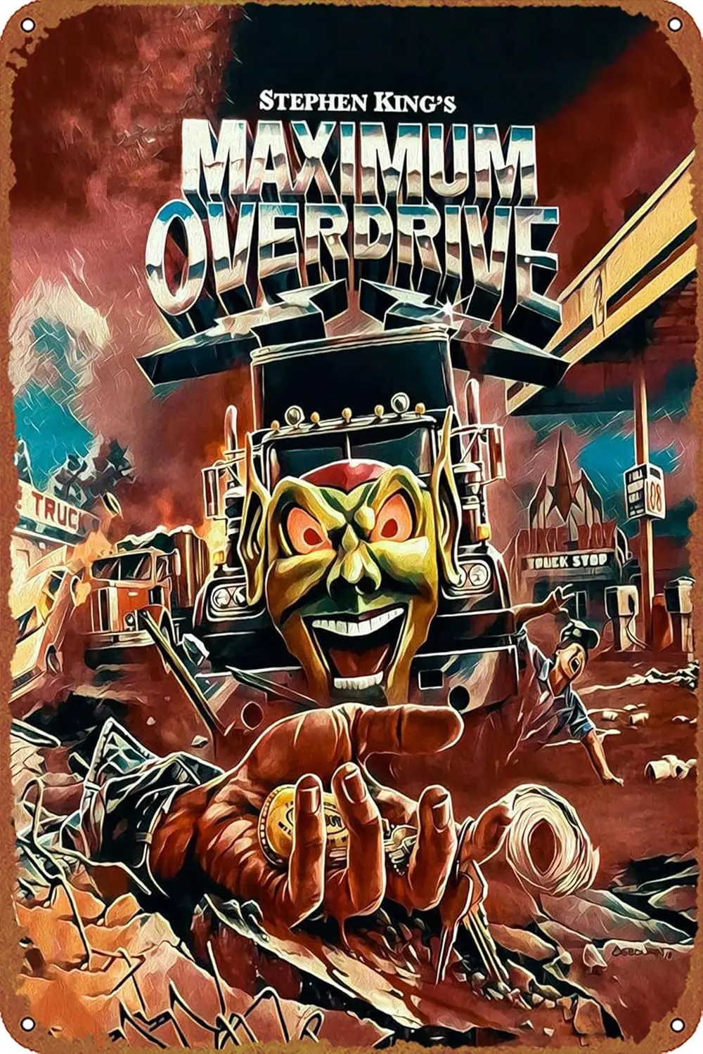 Maximum Overdrive Movie Poster Retro Metal Sign Vintage Tin Sign for Cafe Bar Home Wall Decor 12 X 8 inch