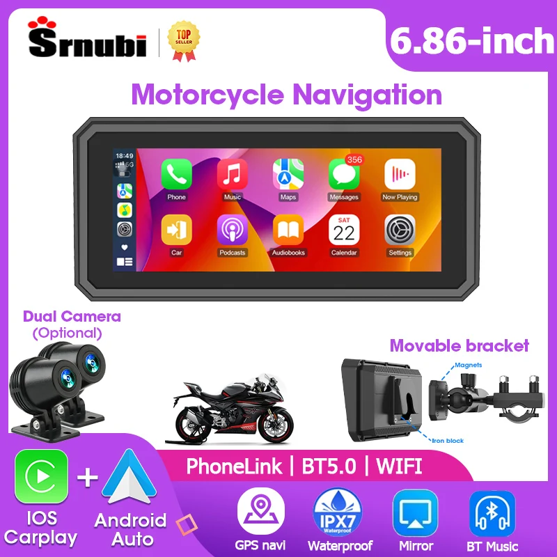 

Srnubi 6,86 "Carplay мотоцикл DVR мультимедийный плеер мотоцикл Android Auto водонепроницаемый GPS-навигатор BT монитор подвижный кронштейн