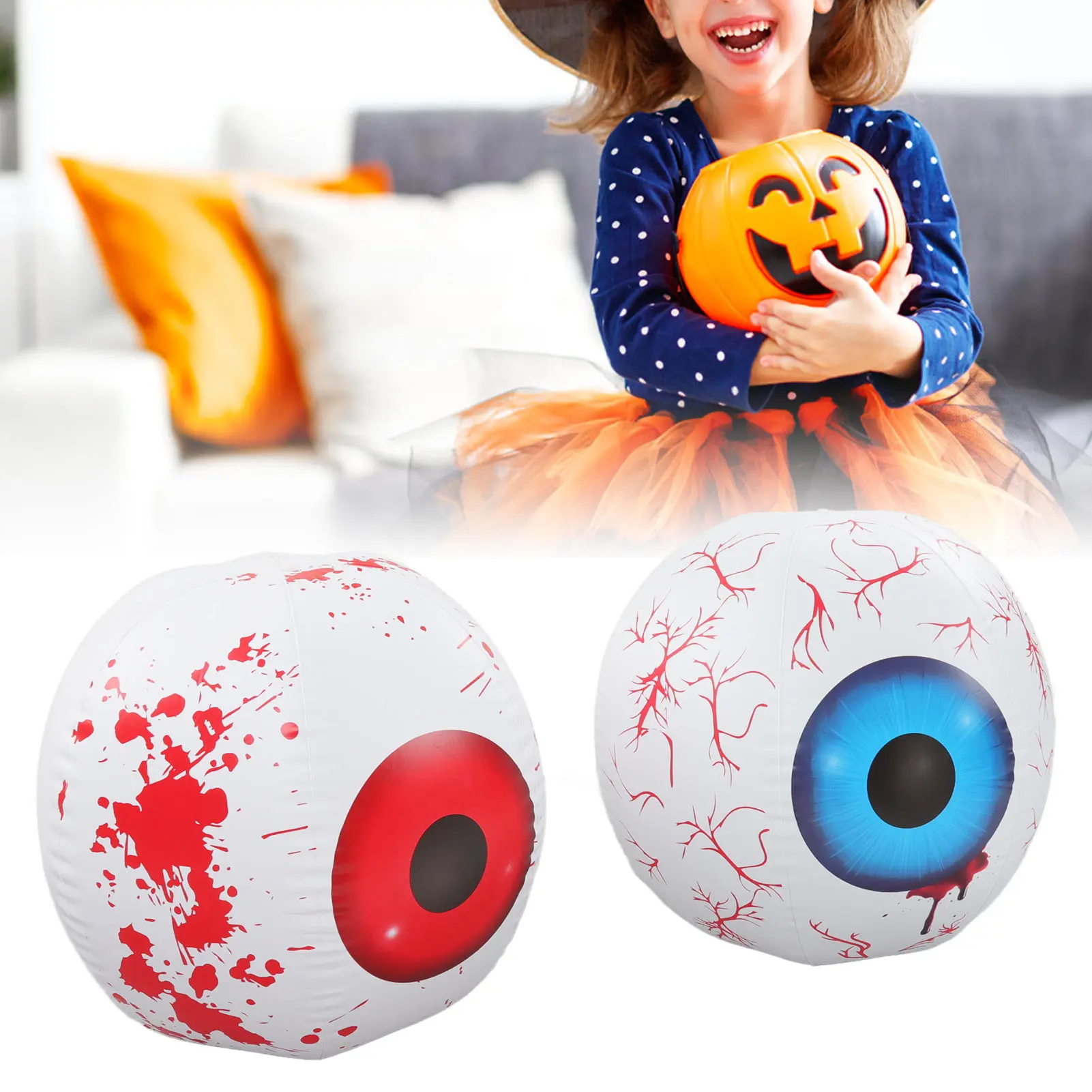 2Pcs Terror Inflatable Halloween Decoration with 12 Color Adjustable LED Inflatable Eyeball Lamp Creating Terror Ambience