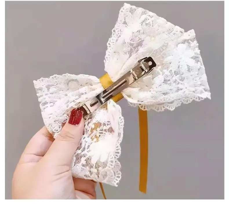 Borboleta doce elegante laço elástico cabelo bandas, grampo primavera presilhas para mulheres e meninas, acessórios para cabelo, nova moda