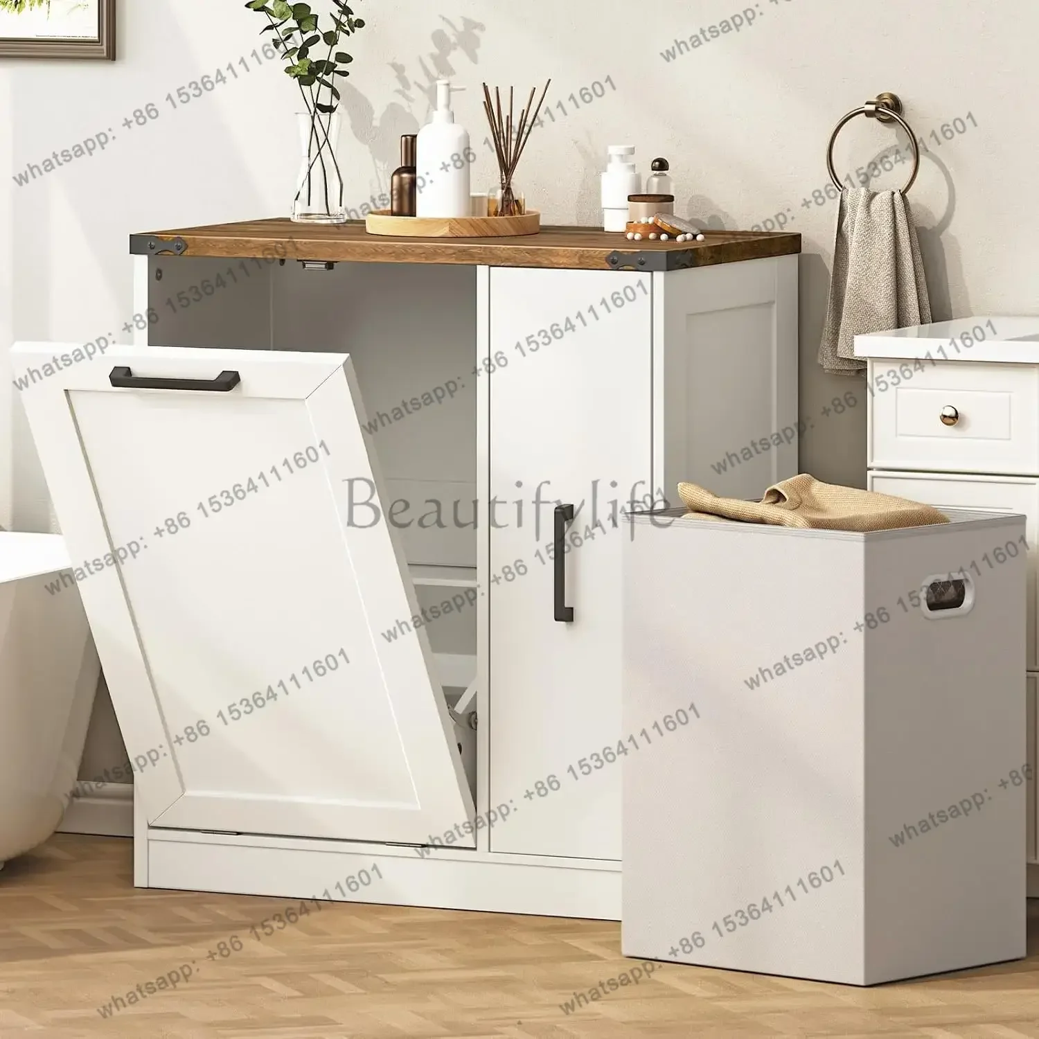Factory Direct Tilt Out Laundry Hamper Cabinet, 11.1 Gallon Hidden Laundry Sorter Cabinet With Pull-Out Storage Shelves, Customi