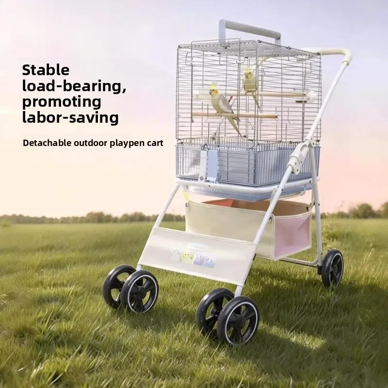 For Foldable Lightweight Parrot Bird Cage Cart Trolley with Storage for Outdoor Travel and Pet Transport Portable Stand