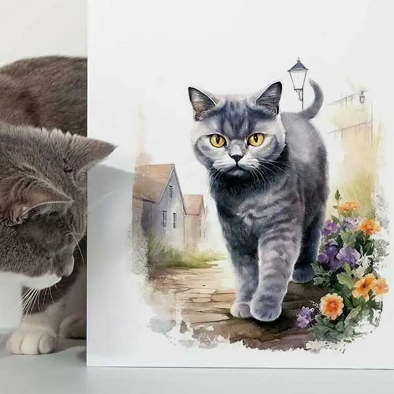 Watercolor British Shorthair Cat Wall Stickers for Bedroom Children's Room Animal Home Decor Background Decoration AA300