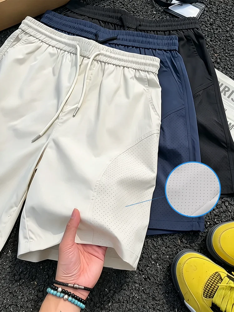 Quick Dry Mesh Breathable Running Shorts Men's Fitness American Style Summer Sports Pants Casual Loose Fit Polyester Fiber