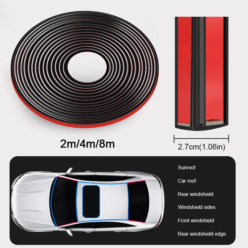 SEAMETAL 2/4/8m Windshield Sunroof Rubber Seal Strip 27mm Car Roof Window Edge Seal Protector Waterproof Dustproof Weather Strip