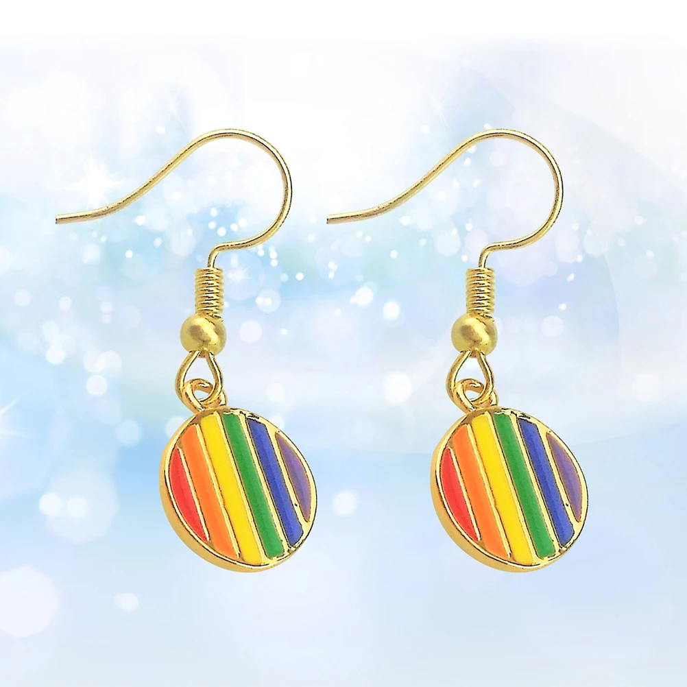 

1Pair Women Rainbow Pattern Earrings Ladies Personality Round Shape Ear Rings Bohemia Jewelry Accessories (Golden)