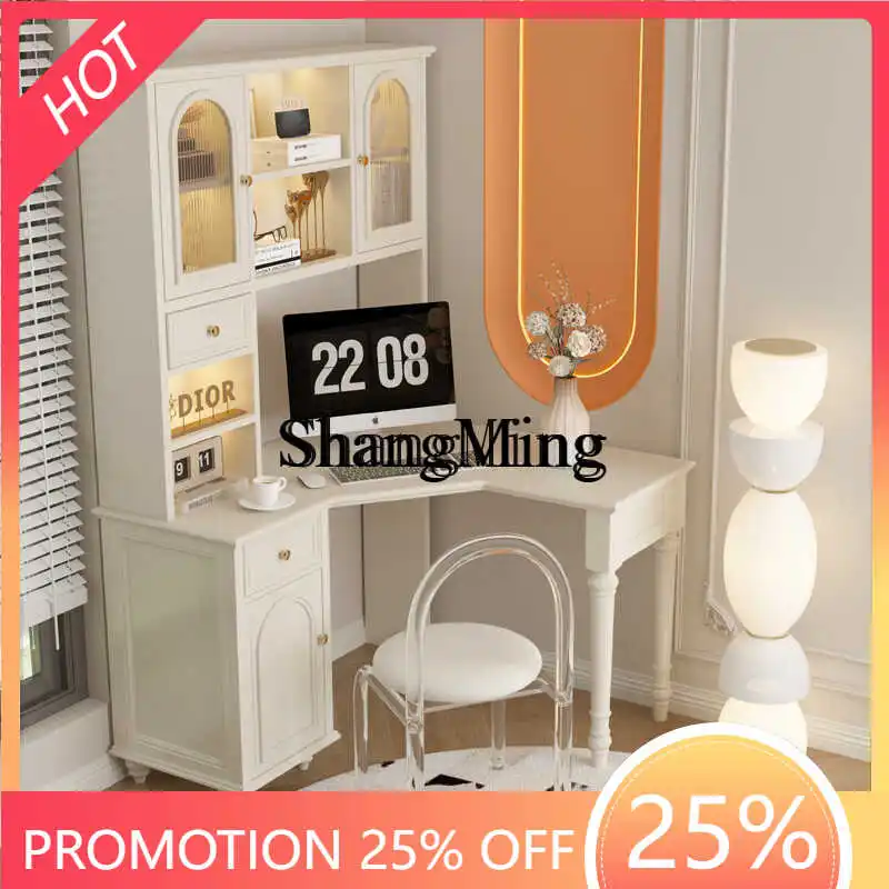 

SM Современная легкая роскошная книжная полка из цельного дерева, встроенный угловой кабинет, компьютерный шкаф, современный офисный стол