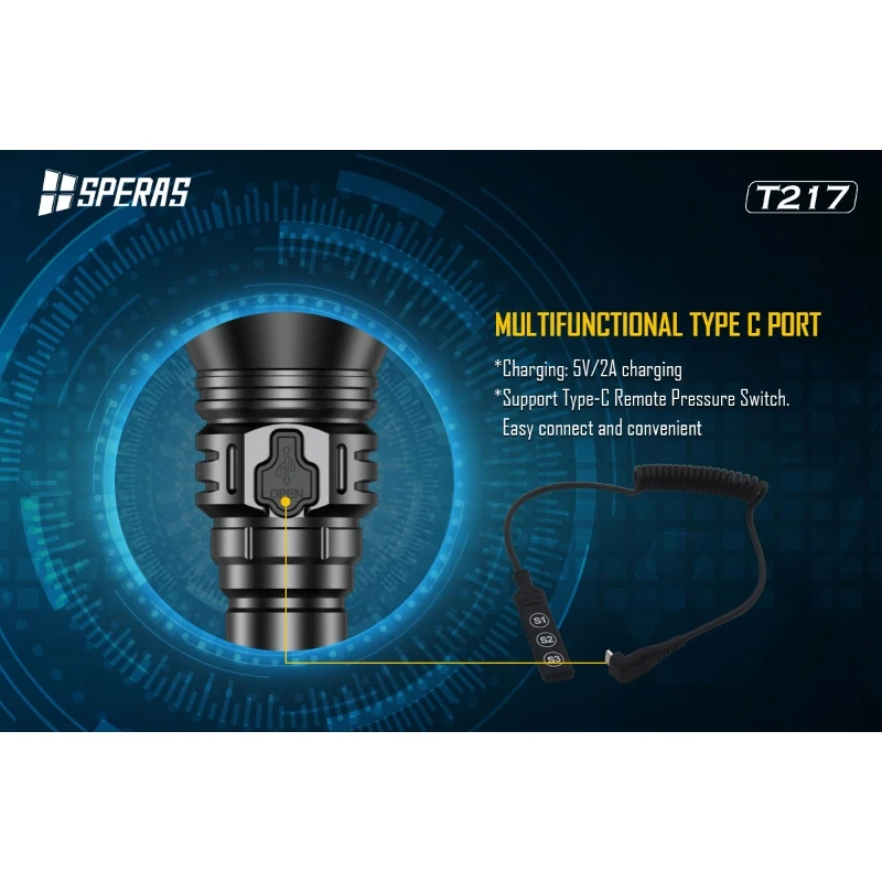 Lanterna de caça com bateria SPERAS T217 21700 1400lm 1400m Lanternas de pesquisa