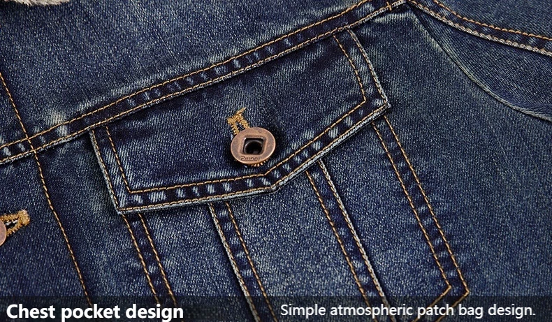 Modische Jeansjacke für Herren im Winter, warme Fleece-dicke Herrenjacke, lässige, lockere, einreihige Herrenbekleidung – Detail 7