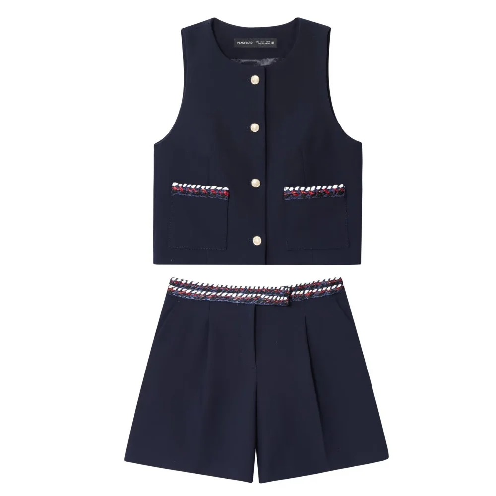 

Женская майка без рукавов с контрастными пуговицами и необычной окантовкой, повседневные шорты с высокой талией, новые летние шорты