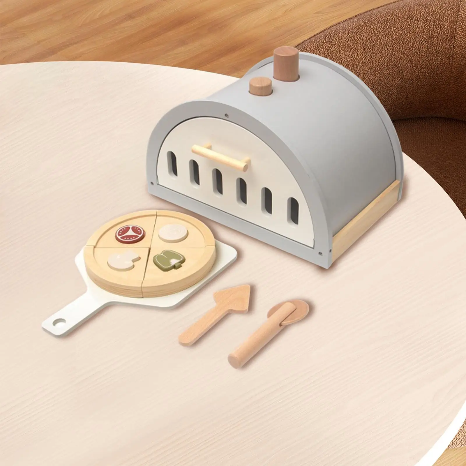 

Wooden Pizza Toy Playset Realistic Early Learning Pretend Baking Cooking