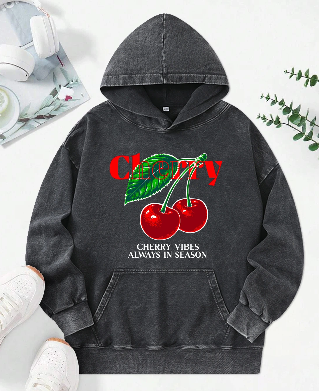 Cherry Vibes Always In Season Print Dames Wahed Hoodie Katoen Creativiteit Pullover Casual Pocket Hoody Grappige veelkleurige hoodies