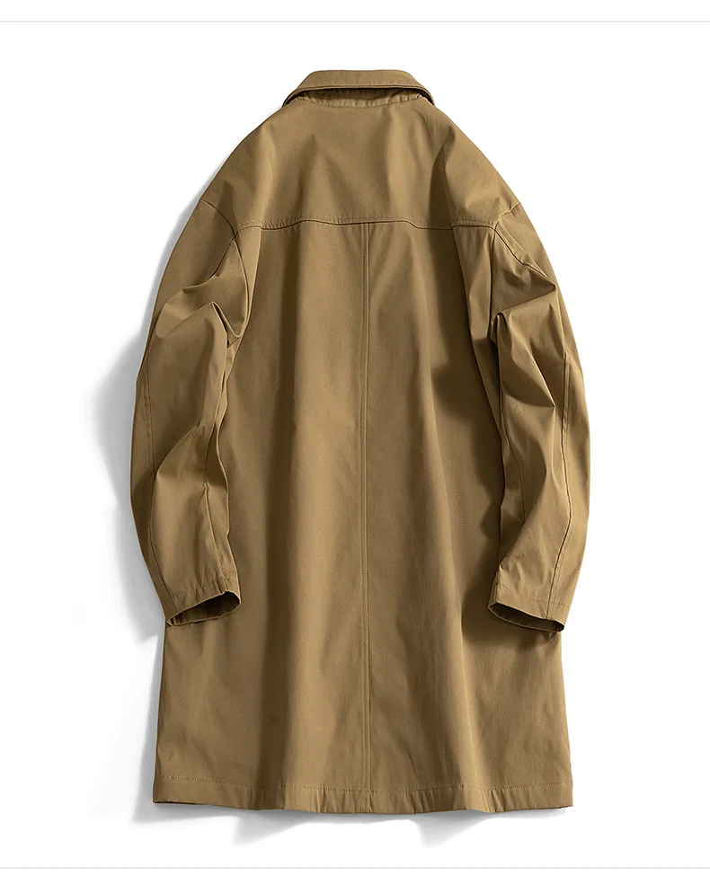 معطف Balmacaan الجديد للرجال لعام 2025، معطف طويل مع ديكور برشام، معطف عصري للربيع والخريف، ملابس خروج فضفاضة #2