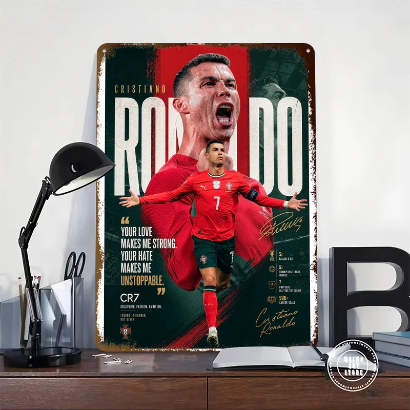 Cristiano Ronaldo Motivational 3D Texture Printed Poster Custom Vintage Metal Tin Plate Sign for Wall Art Home Decor Accessories