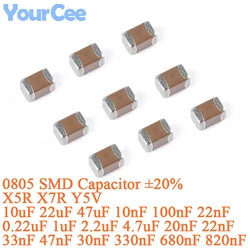 100pcs 0805 SMD Capacitor ±20% X5R X7R Y5V 10uF 22uF 47uF 10nF 100nF 22nF 0.22uF 1uF 2.2uF 20nF 22nF 33nF 47nF 30nF 680nF
