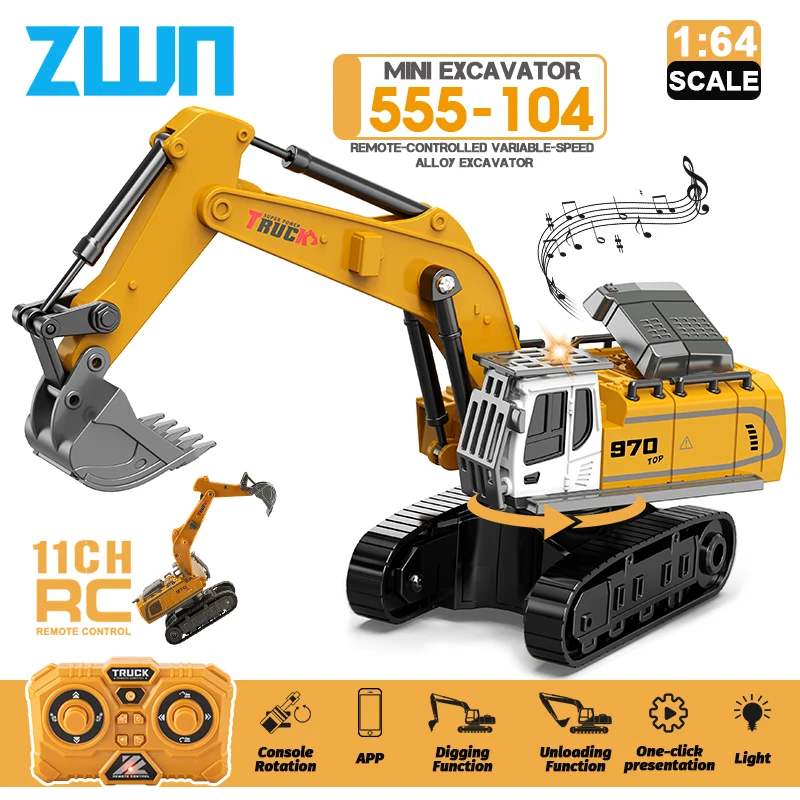 ZWN 1:64 Model Samochodu RC Mini Koparka Zdalnie Sterowana Zabawka Profesjonalna Symulacja Pojazdu Budowlanego Najlepszy Prezent dla Dzieci