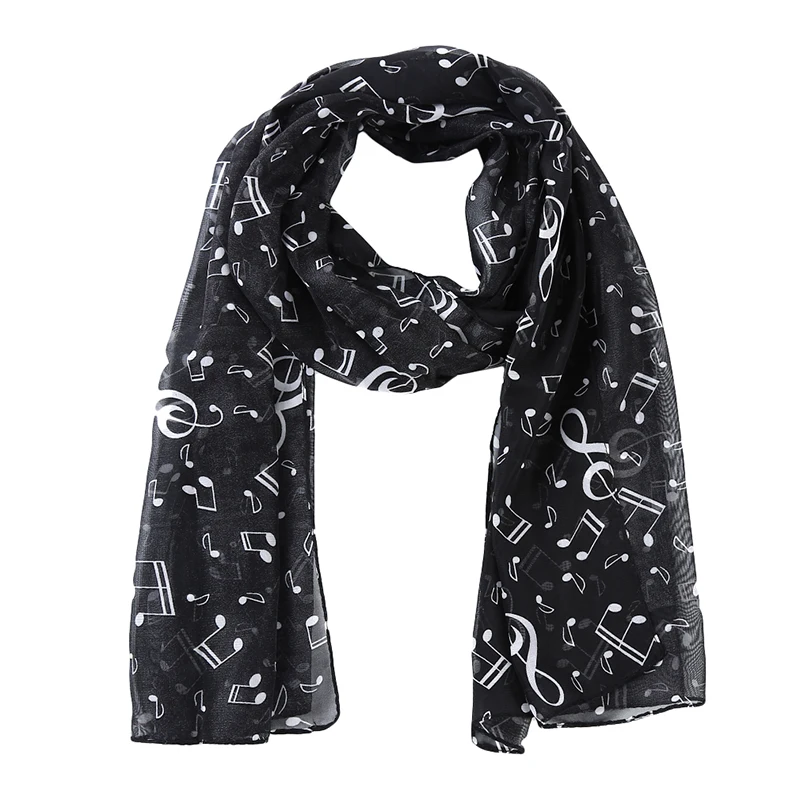 Women Printed Floral Soft Chiffon Scarves Fashion Fabulous Elastic Scarf High Quality Women Lady Musical Note Print Neck Scarf