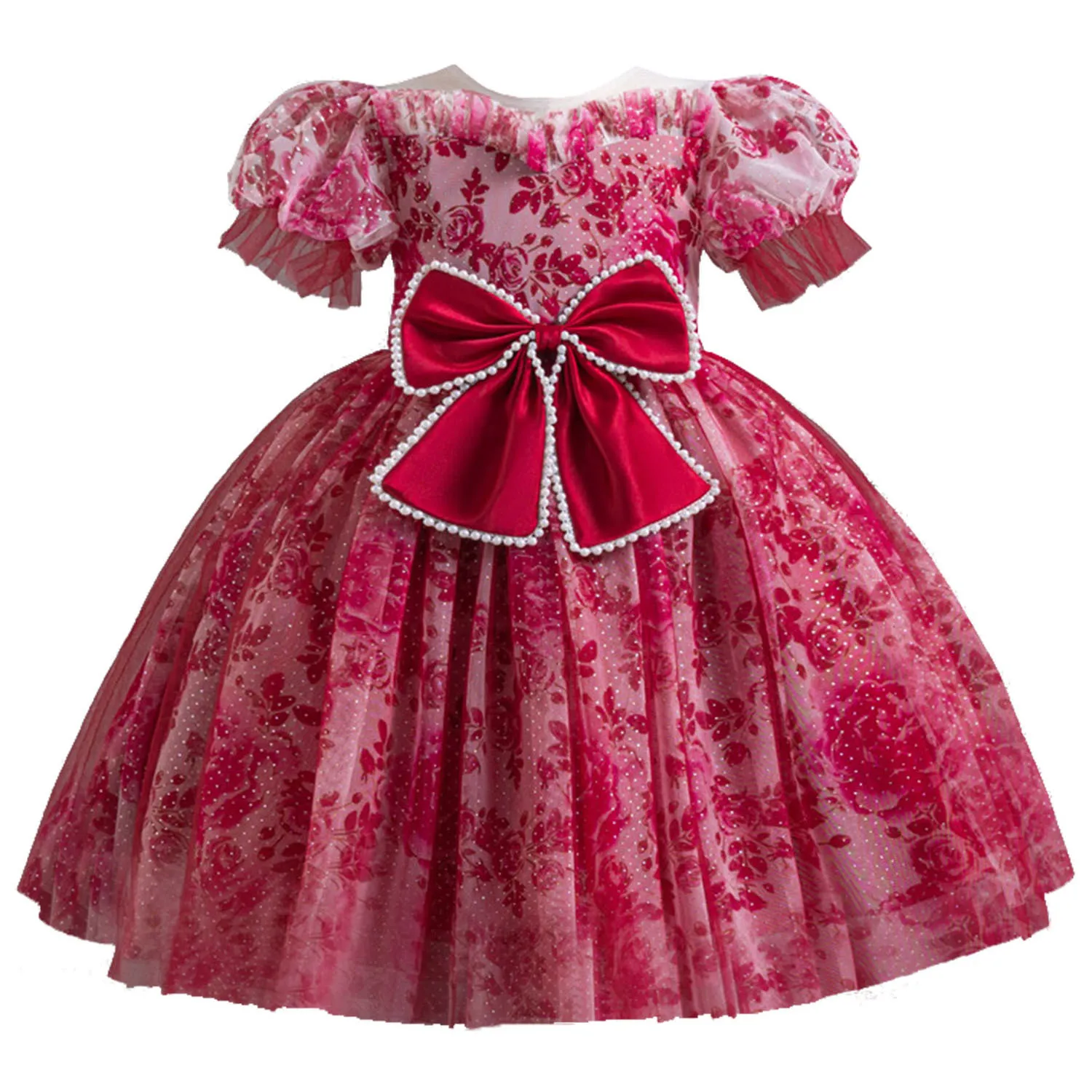 Charlotte Stylish Ruffled Floral Printing Flower Girl Birthday Party Pageant Formal Dance Party Dress