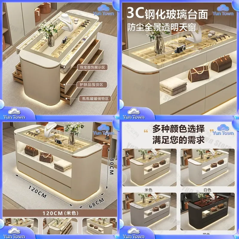 Cloakroom Cabinet for Italian Light Luxury Bedroom Storage Solid Wood Paint Jewelry Display Drawer Cabinet Middle Island