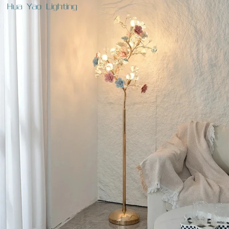 

French pastoral living room villa floor lamp bedroom study model room Internet celebrity floor lamp hotel light luxury vertical