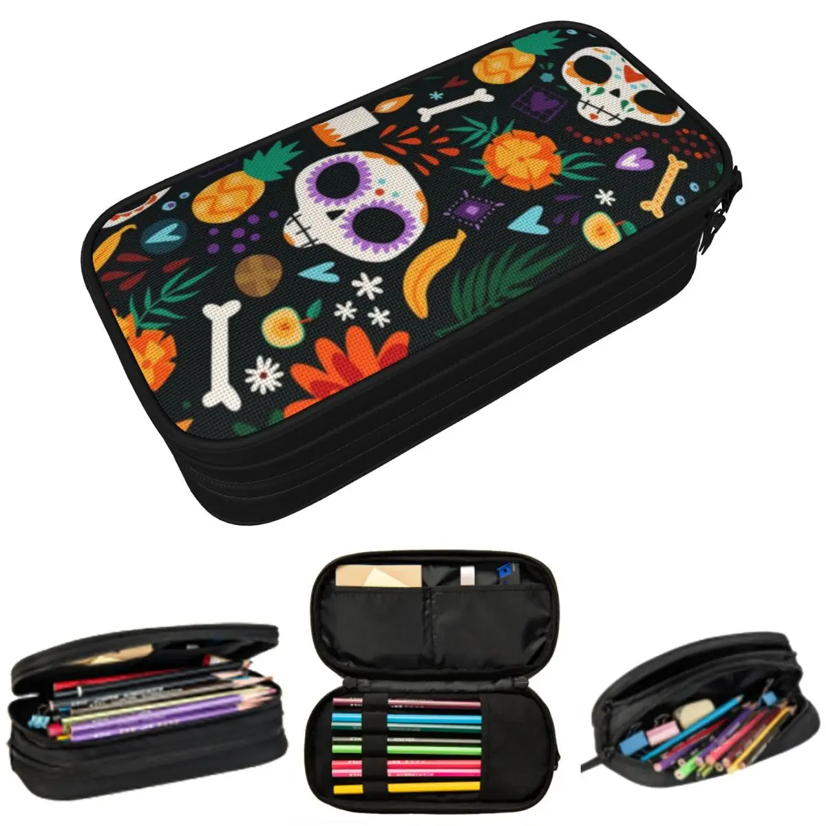 

Sugar Skull Mexican Day Of The Dead Pencil Case for Boys Girls School Pen Box Pencil Bag Stationery Supplies Pen Holder Bag