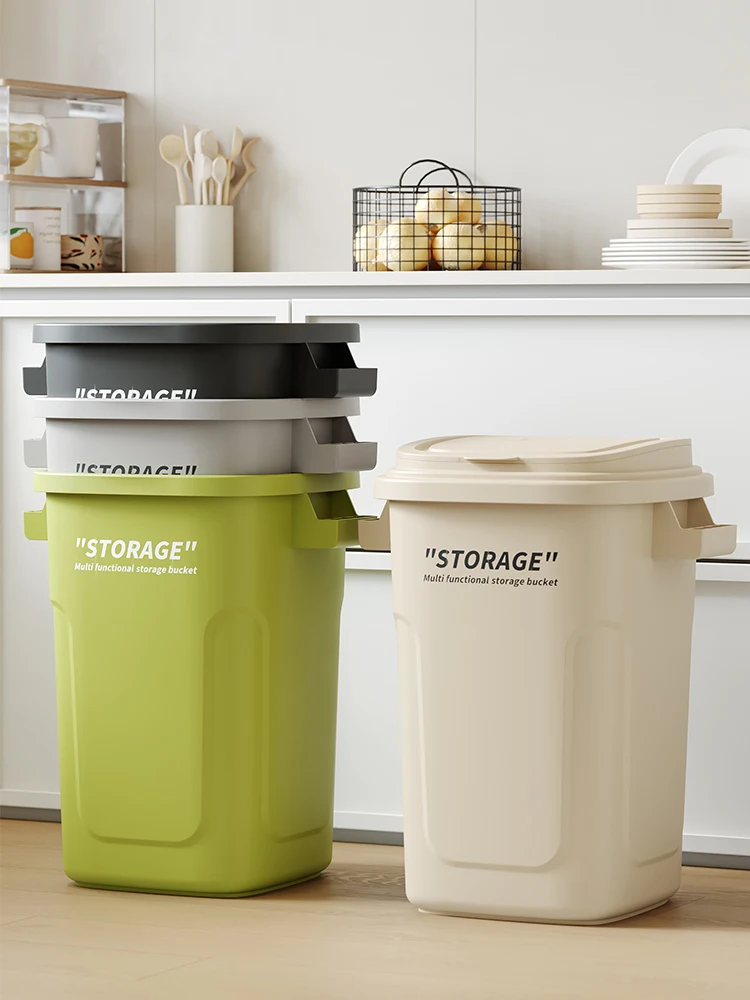 Industrial Style Large Capacity Trash Can with Lid for Kitchen Living Room Bedroom Bathroom Home Use Thick Plastic Garbage Bin