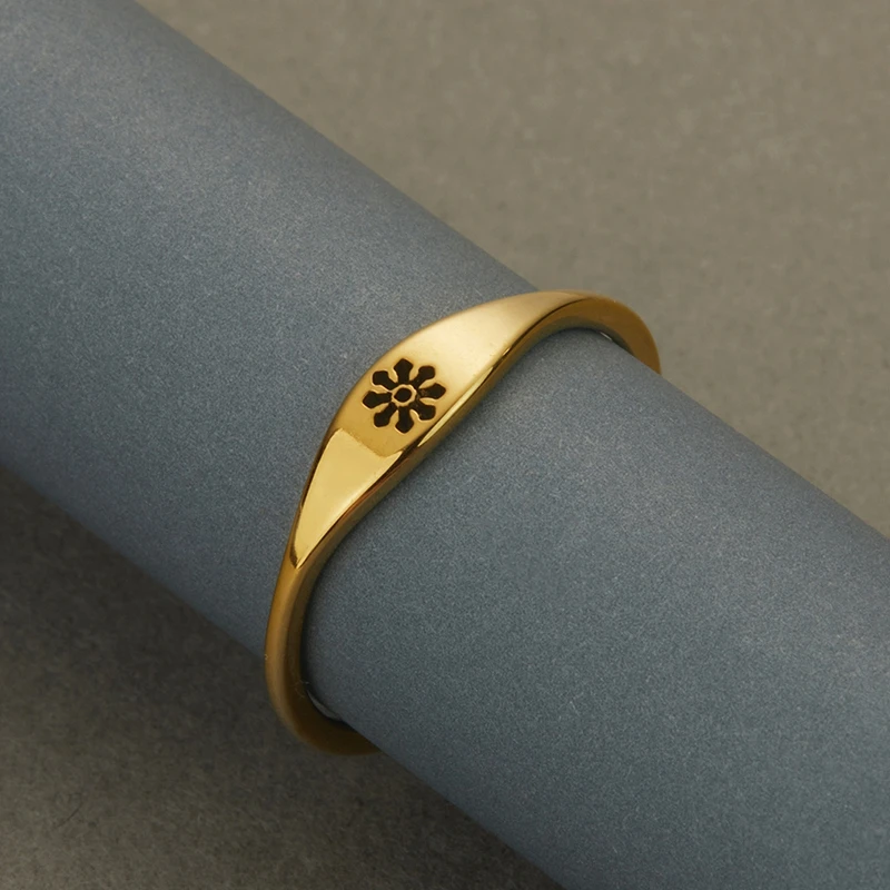 Kinitial-Anillo de sello de estrella mágica de acero inoxidable para mujer, anillo de dedo, joyería de Navidad, regalo de encanto