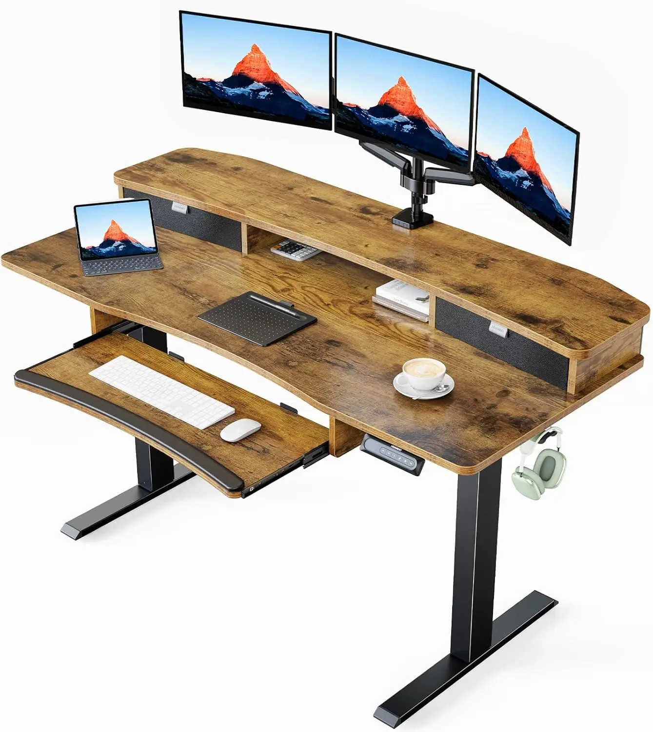 lectric standing desk with 2 drawers and 26.7 