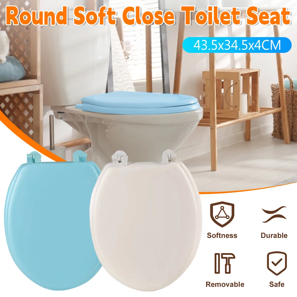 

Soft Close Toilet Seat Cover Round Comfortable Soft Lid Universal Replacement for Standard Bathroom Toilets Easy Cleaning New